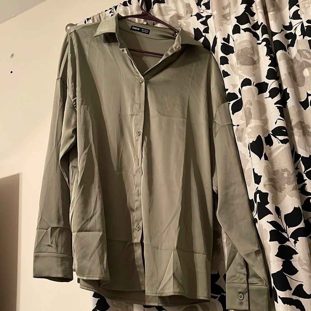 Solid button down satin blouse